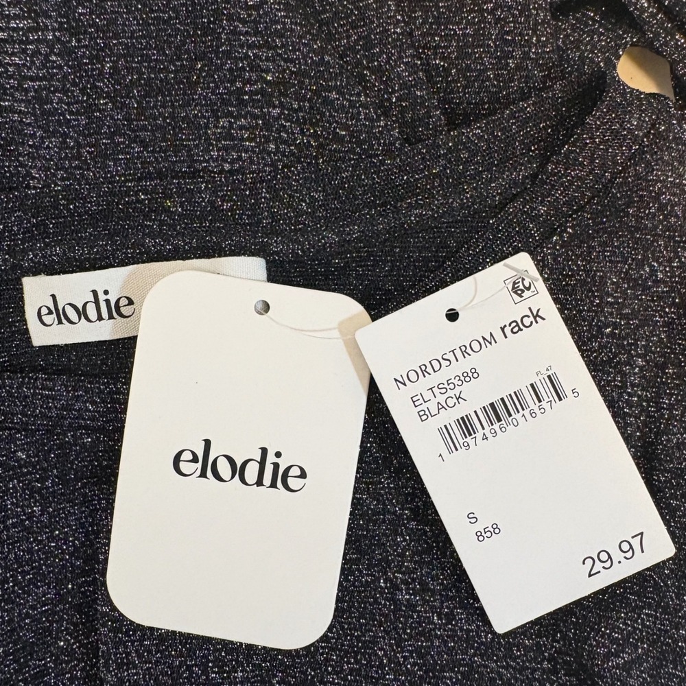 Elodie NWT Black Glitter Sheer Mesh Bodysuit Long Sleeve Party Top Small - Picture 7 of 8